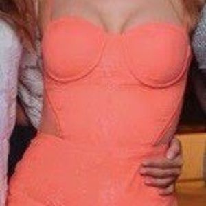 coral overlay floral printed mesh cutout top dress